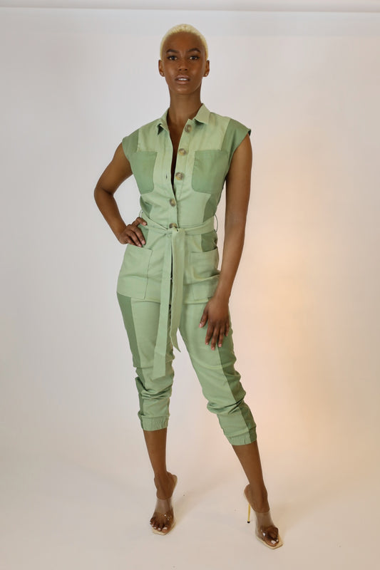 Nadia Color Block Jumpsuit - Olive