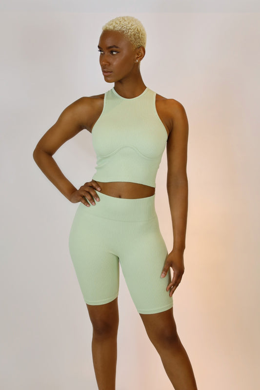 Tye Ribbed Short Set - Pastel Green - FINAL SALE