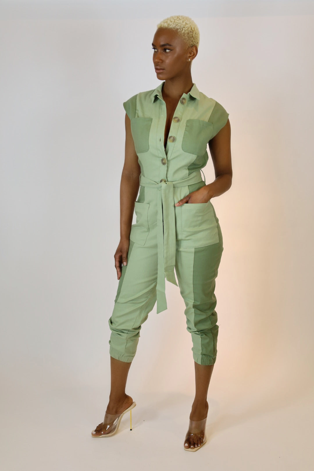 Nadia Color Block Jumpsuit - Olive